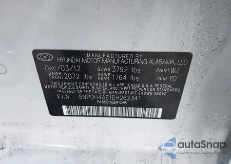 2013 Hyundai Elantra Gls from USA, damaged, VIN 5NPDH4AE1DH262341